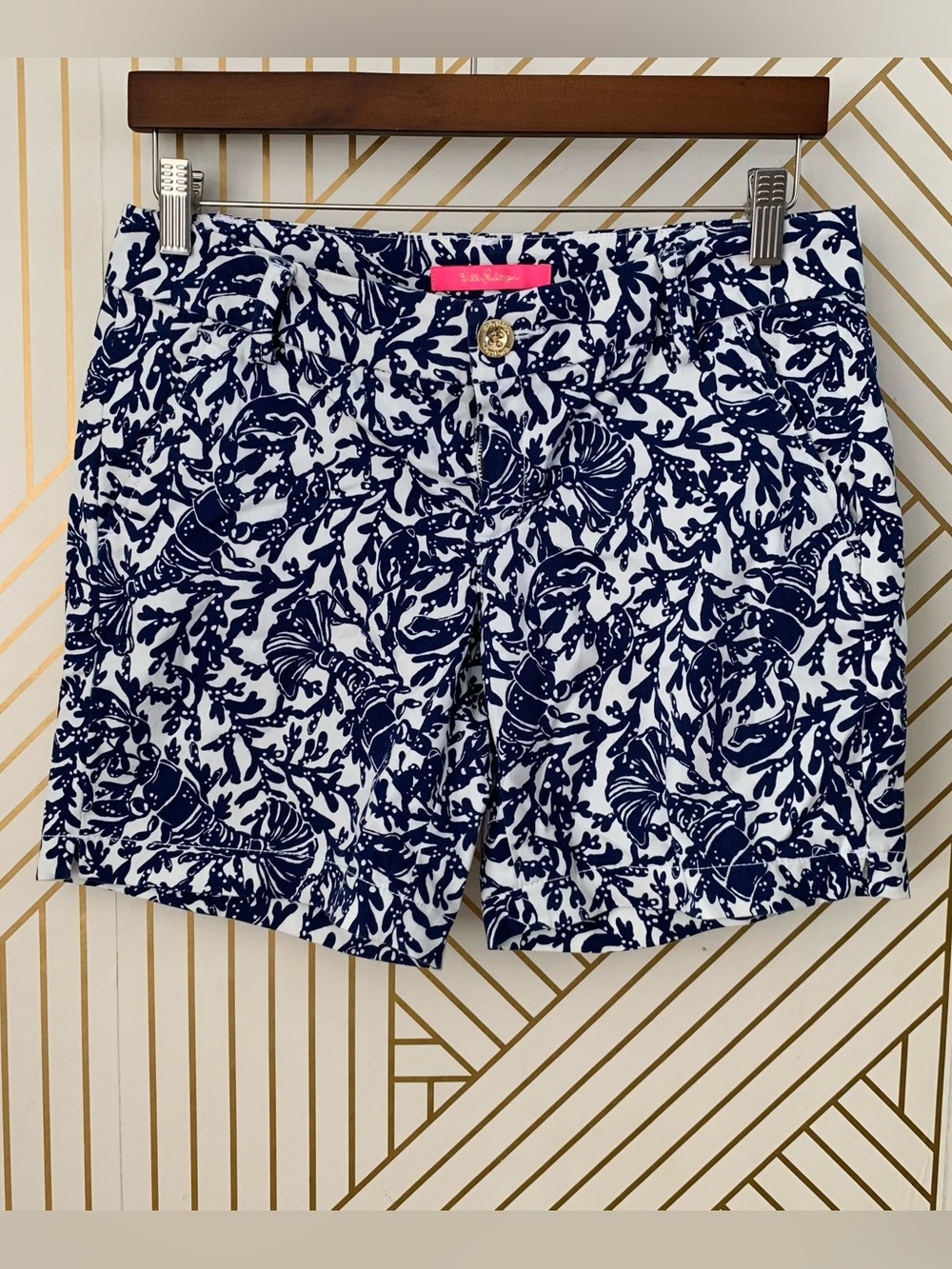 Lilly Pulitzer Jayne Shorts Oyster Bay Blue Krillin It Lobster Print coral reef